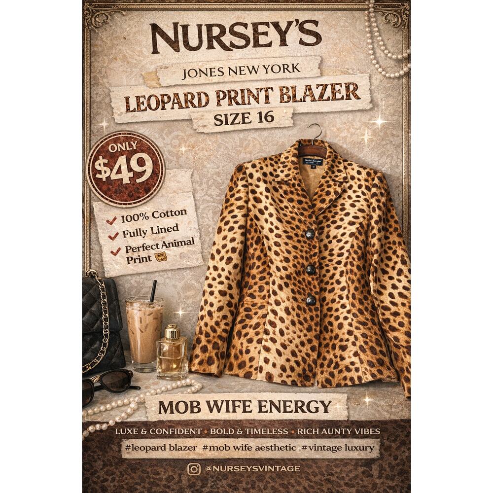 Jones New York Leopard Print Blazer Jacket Womens 16 Cotton Lined Animal Print